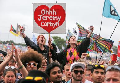 Jeremy Corbyn supporters at Glastonbury