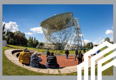 Visitors at Telescope Talk, beside Lovell Radio Telescope, University of Manchester, Jodrell Bank.