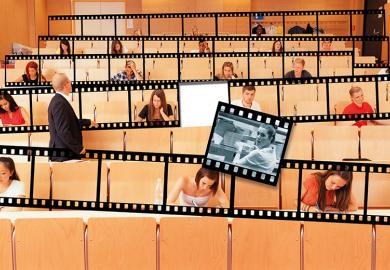 Lecture theatre depicted as film strip