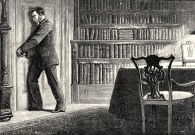 A man holds a library door closed, illustrating incomplete open access
