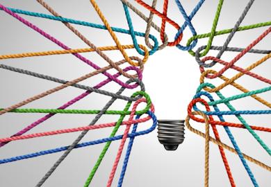A lightbulb made of different coloured threads, symbolising a university system