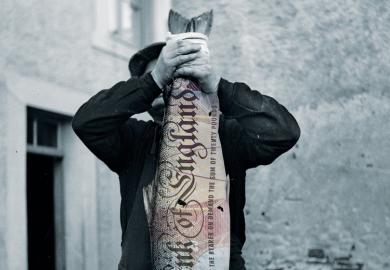 Man holding big fish with UK bank note projected