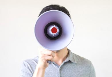 Man with megaphone for a face