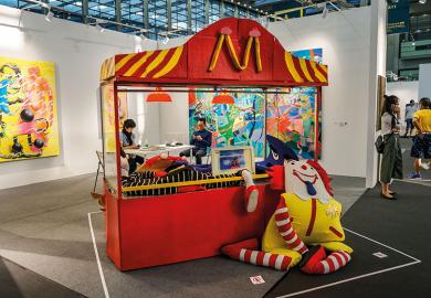 Replica McDonalds brand in art gallery to illustrate privatisation of HE