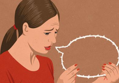 Illustration of woman with barbed wire speech bubble