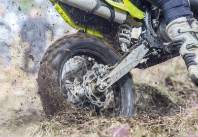 A motorbike stuck in the mud