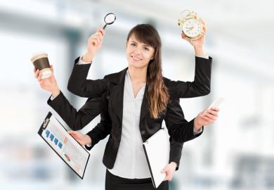 A student businesswoman multitasking