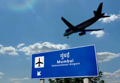 A plane arriving at Mumbai airport