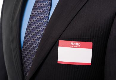 Businessman wearing blank name badge