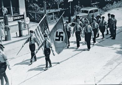 nazi flag and american flag