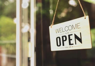 A "open" shop sign, symbolising open access