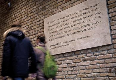 Students enter the Central European University on January 17, 2019 in Budapest Hungary