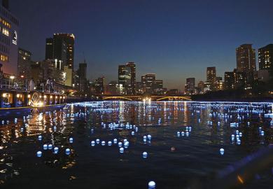 LED lights on the river running through Osaka