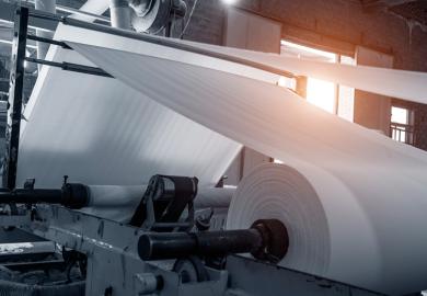 Paper being processed in paper mill