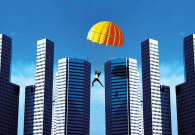 Parachute in city