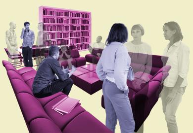People in a common room with some of them disappearing. To illustrate that the AHRC will fund vastly fewer student-initiated PhDs.