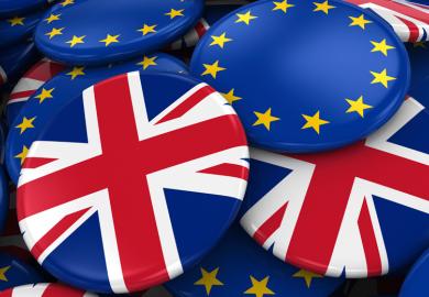 Pile of European Union (EU) and United Kingdom (UK) flag badges