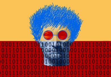 Face of a classical statue with scribbled hair and glasses added, rising out of binary code. To illustrate how the punk attitude of art schools can help the UK rise above AI blandness.
