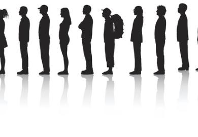 A queue in silhouette
