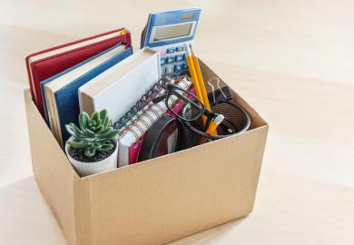A cardboard box containing a quitting worker's belongings
