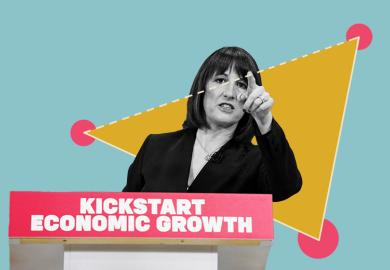 Rachel Reeves gestures as she delivers a speech on the country’s economic growth during a visit at Siemens Healthineers, in Eynsham, near Oxford, 29 January 2025. With a background of the golden triangle and broken line between Oxford and Cambridge.