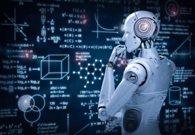 A robot looking at a blackboard