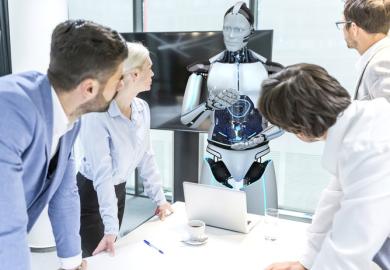 A robot gives a seminar