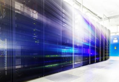 Room with rows of server hardware in the data centre