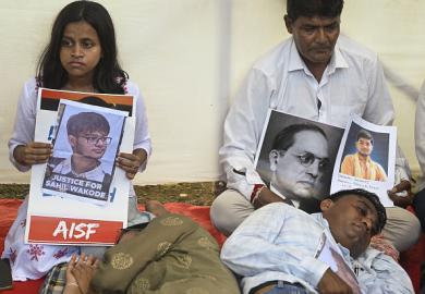 Ravindra and Sonali Wakode, parents of deceased IIT Bombay student Sahil Wakode, sit on an indefinite hunger strike on September 28
