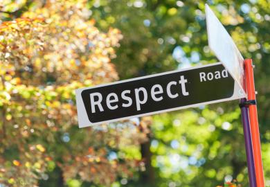 A street sign reading "Respect Road" illustrating the theme of sexual harrassment