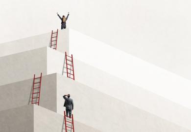 A many-levelled edifice with ladders between levels, illustrating the skills system