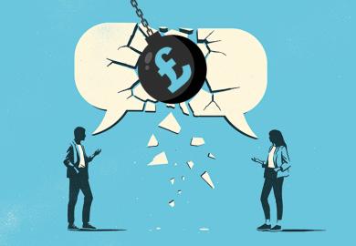 Money wrecking ball smashing speech bubble