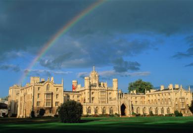 A rainbow over St John's College, Cambridge