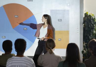 A student gives a presentation