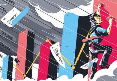 Illustration of man climbing up graph