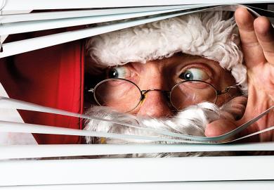 Santa peeping through blinds