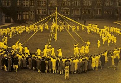 May Pole Dance on college grounds