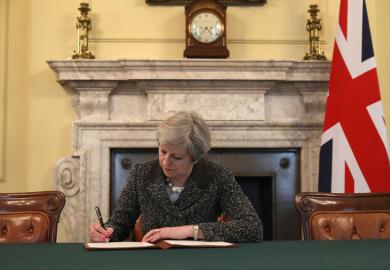 Theresa May signing Article 50 letter