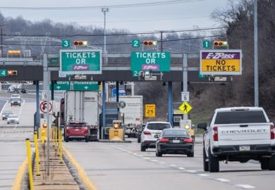 A toll plaza in Pennsylvania, symbolising university admissions.