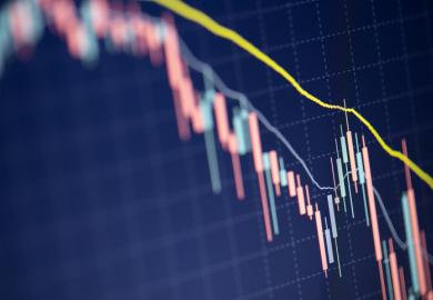 A trend line, trending downwards