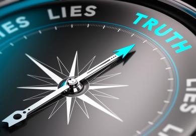 Truth and lies shown on moral compass