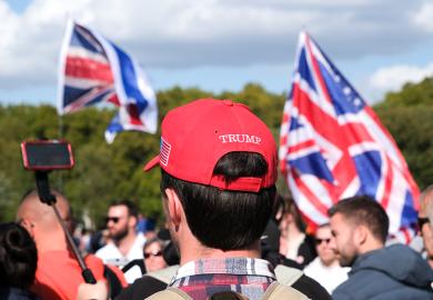 People attend a Charlie Kirk memorial rally by Turning Point UK in Hyde Park, London, 21 September 2025