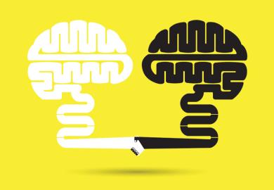 Two human brains shaking hands (illustration)