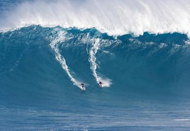 Two surfers on the ocean