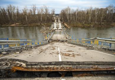 A destroyed bridge in Ukraine
