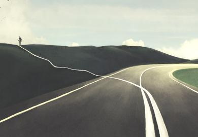 Illustration of a man taking a different direction, to illustrate how people with ADHD can see things differently and break from the traditional mould of academia.