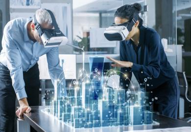 Architects wear virtual reality headsets