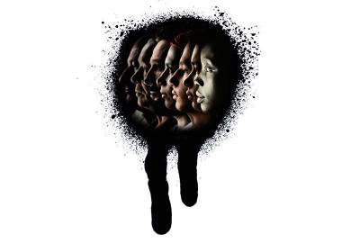 Row of head profiles inside black paint dripping to illustrate Don’t call me a ‘Black academic’