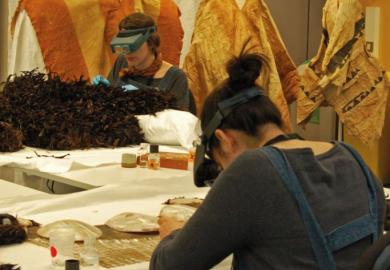 People working on costumes at The British Museum to illustrate Exhibit A for impact  and interdisciplinarity