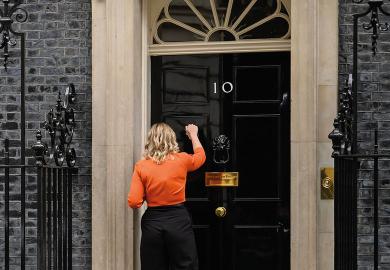 A woman knocks on the door of number 10 to illustrate Crisis communications